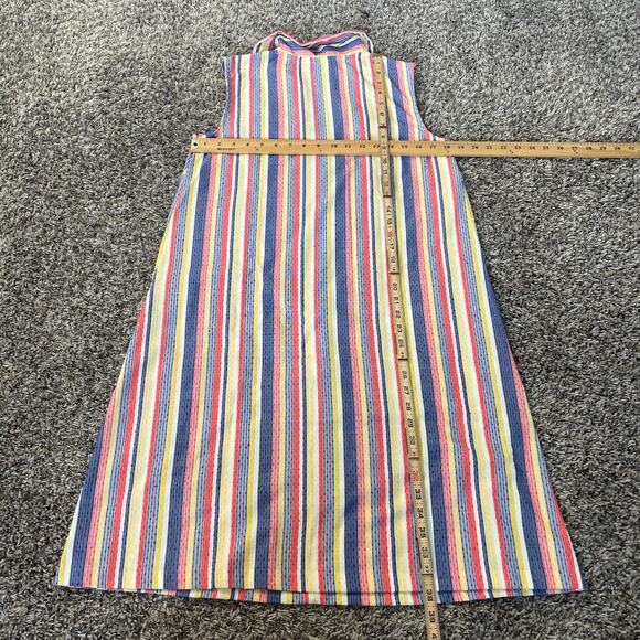 Vintage Smock Dress Size Large Red Blue Stripe Seersucker Zip Casual Retro 70s - Picture 14 of 16
